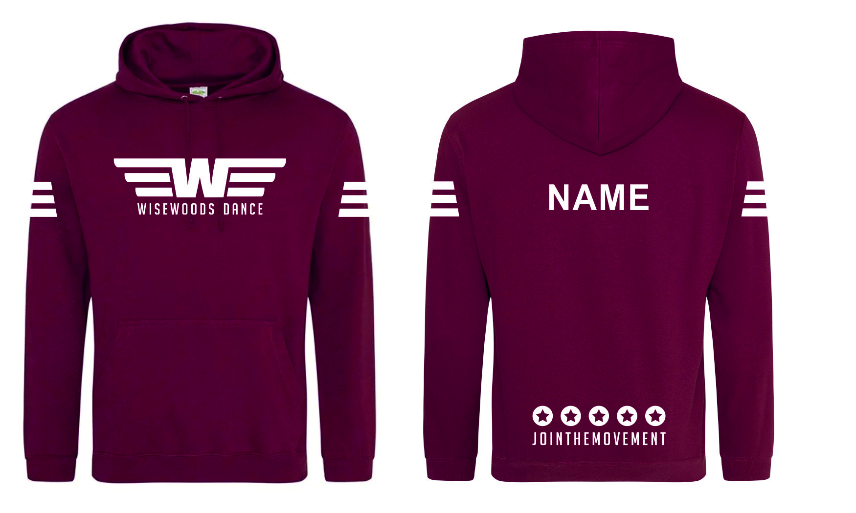 WISEWOODS DANCE BURGUNDY PERSONALISED HOODY